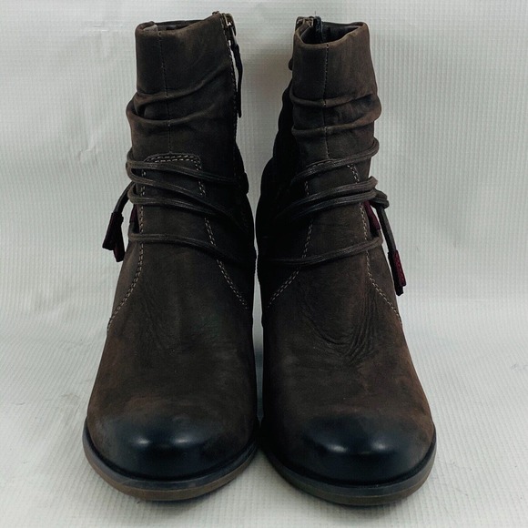 Womens 37 US 6.5-7 Tamaris Ankle Boot Dark Brown Leather Side Zip Slouch‎ Lined - Picture 3 of 10